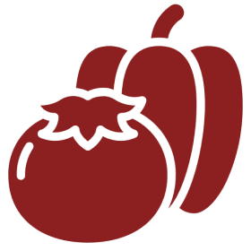 Minimalistic red logo featuring an apple with a bite and a leaf.