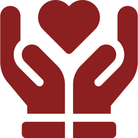 A red abstract tree-like symbol with a heart at the top.